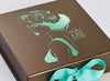 Bronze Gift Box Featuring Turquoise Foil Custom Print and Tropic Ribbon