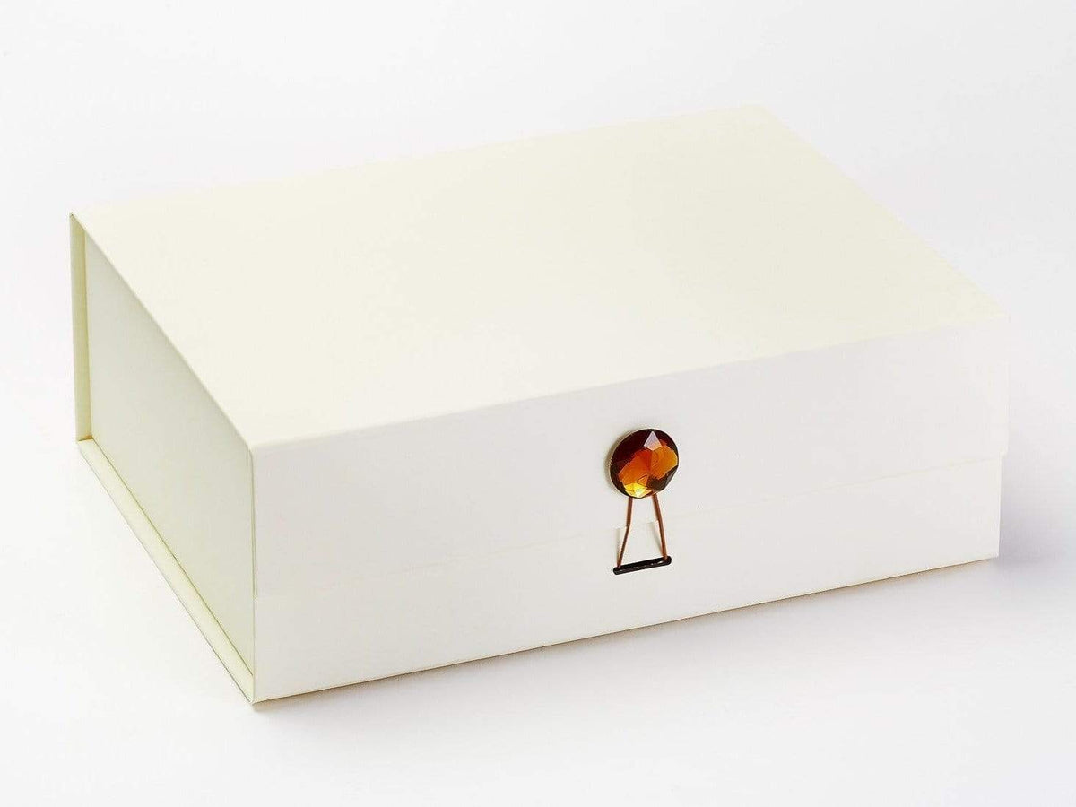 Ivory A4 Deep Gift Box with Brown Tourmaline Gemstone Closure