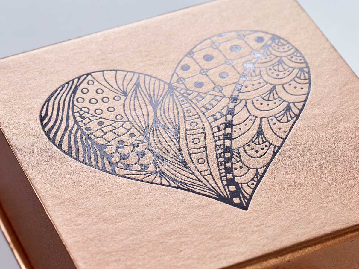 Copper Folding Gift Box with Custom Black Foil Design