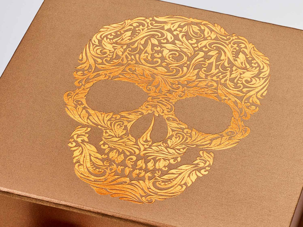 Copper Folding Gift Box with Tone on Tone Custom Copper Foil Design