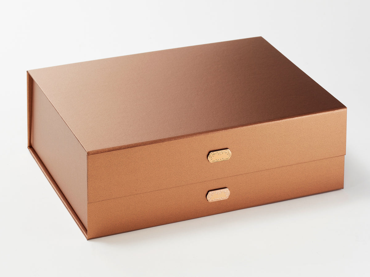 Example Of Rose Copper Slot Decal Labels Featured On Copper A4 Deep Gift Box