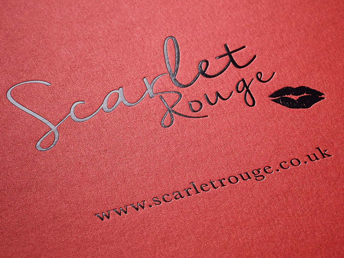 Custom printed black logo to lid of Red Gift Box from Foldabox USA