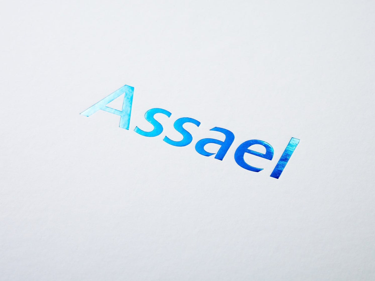 Blue Foil Custom Printed Logo Printed to Lid of White Gift Box