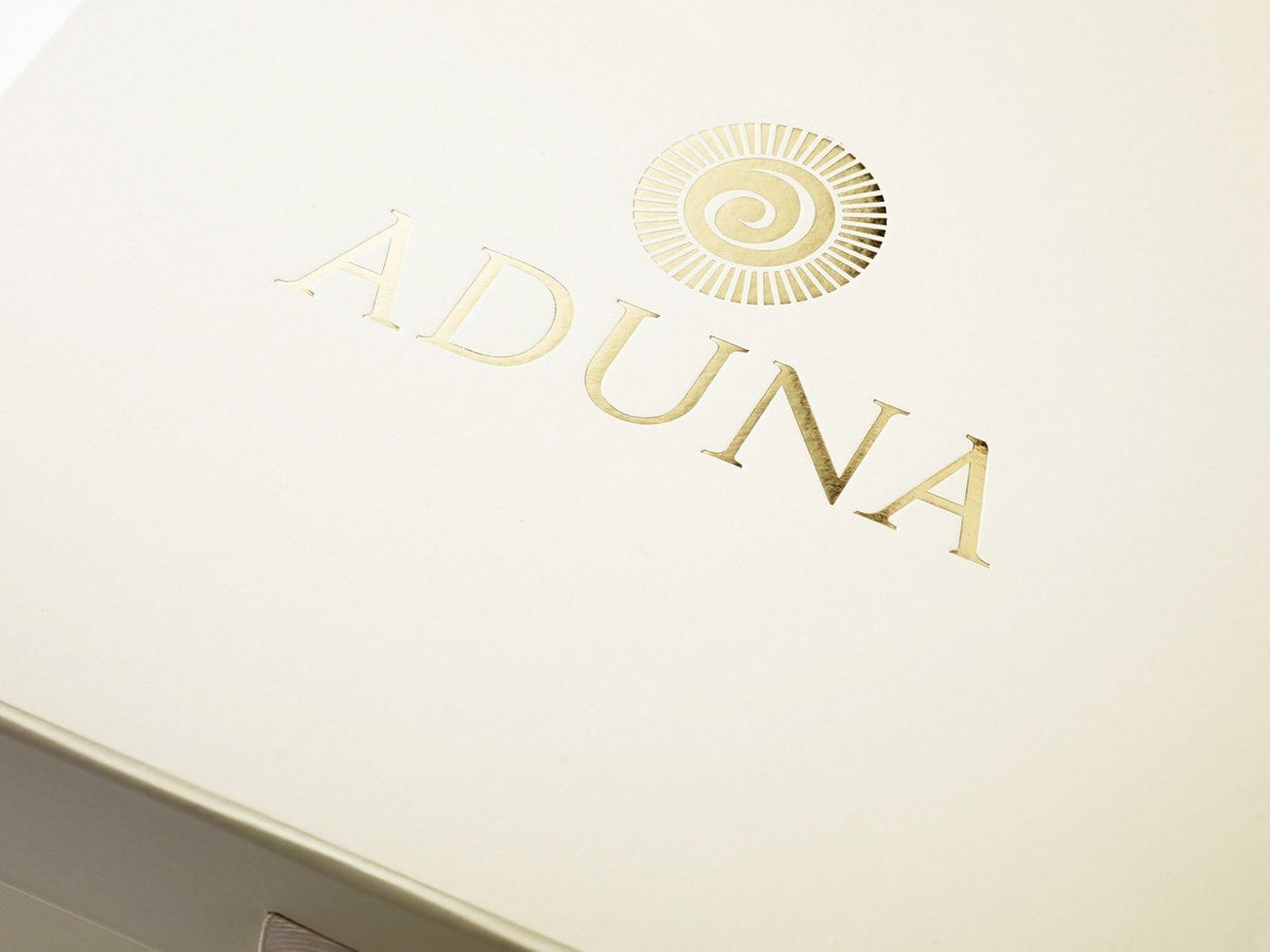 Ivory gift box with Gold Foil Blocked Logo Printed to Lid