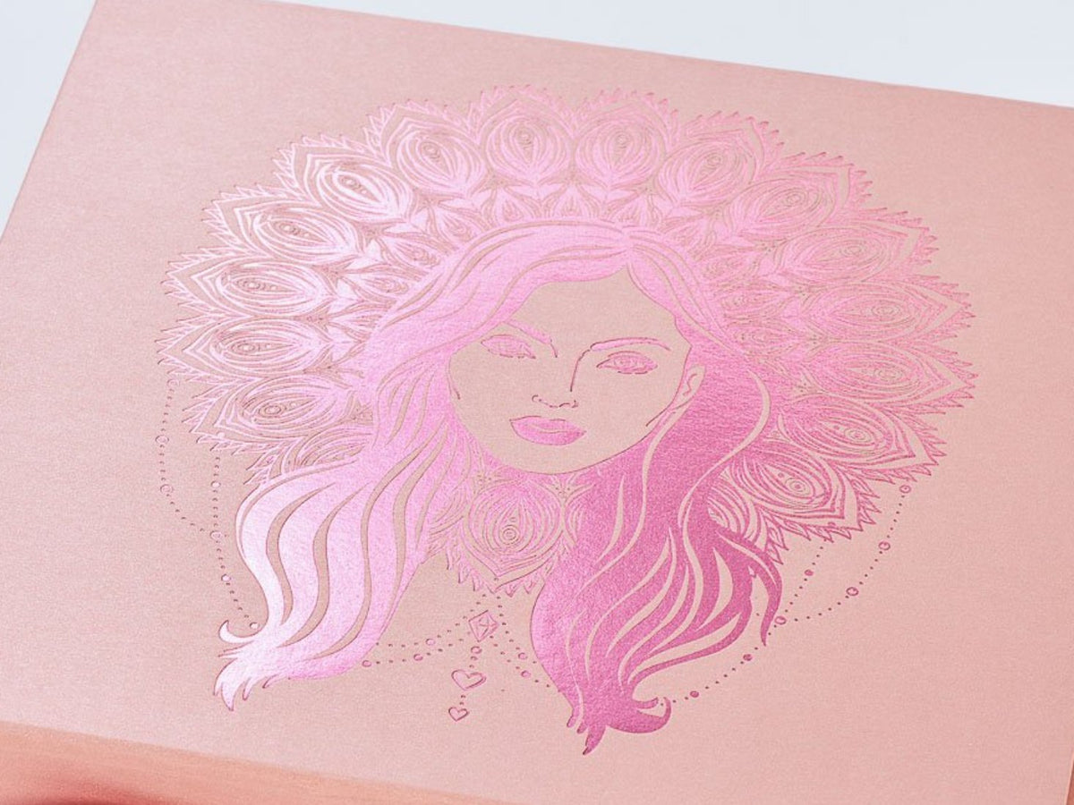 Rose Gold Gift Box with Custom Hot Pink Foil Design