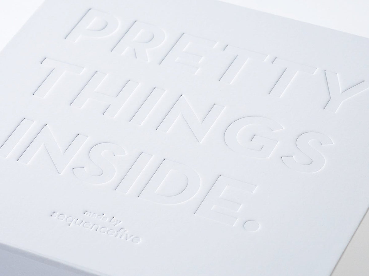 White Gift Box Shown with Custom Debossed Design to Lid