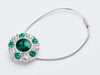 Emerald and Diamond Gemstone Gift Box Closure with Silver Elastic Cord Loop