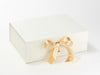 Example of Gold Recycled Satin Ribbon Featured on Ivory A4 Deep Gift Box