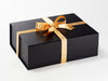 Example of Gold Recycled Satin Ribbon Featured on Black A4 Deep Gift Box