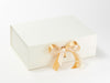 Example of Gold Merry Christmas Recycled Satin Ribbon Featured on Ivory A4 Deep Gift Box