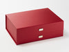 Example of Gold Slot Decal Labels Featured on Red A4 Deep Gift Box