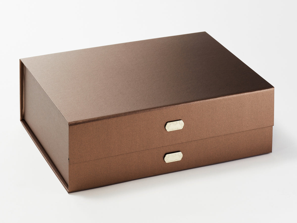 Example of Gold Slot Decal Labels Featured on Bronze A4 Deep Gift Box