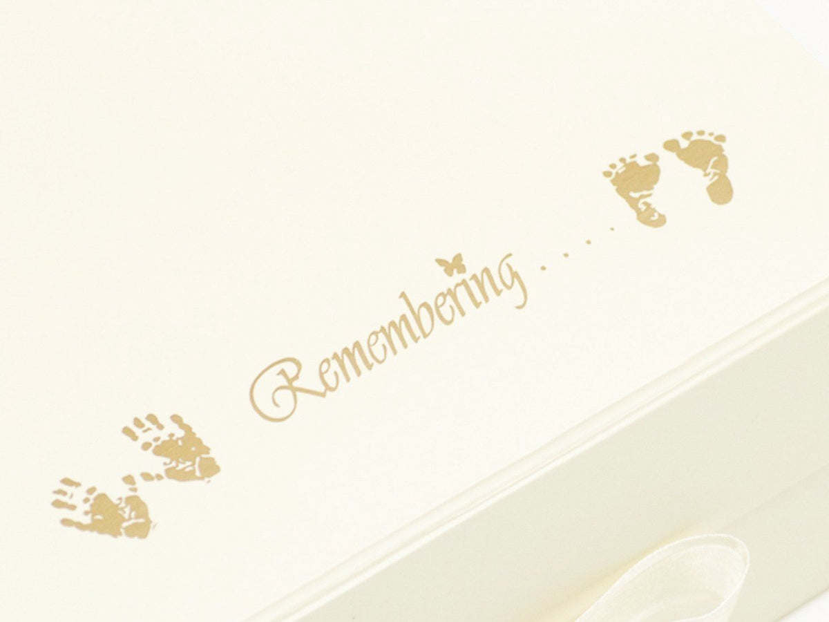 Ivory Folding Gift Box with Custom Gold Foil Logo to the Lid