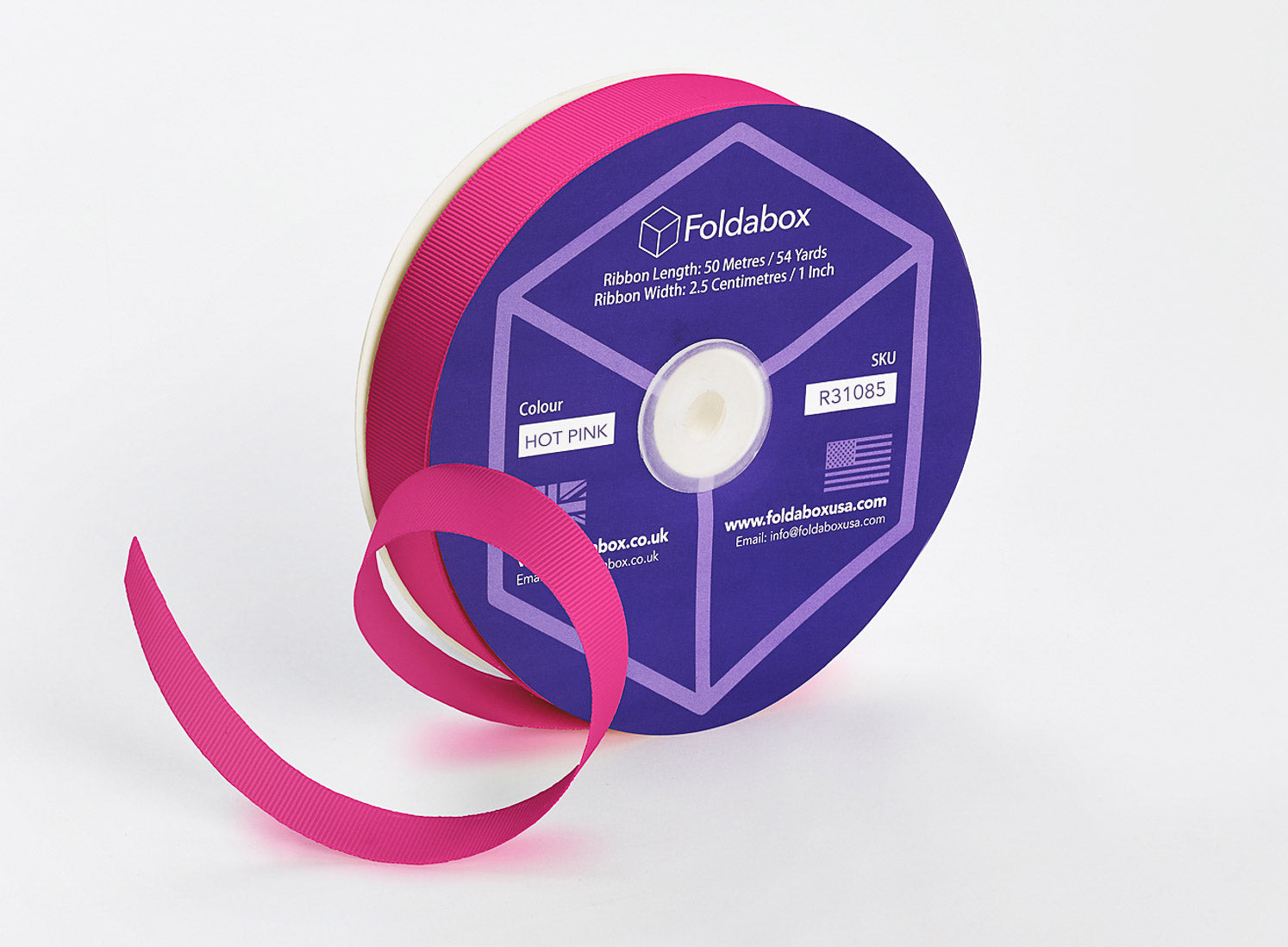 Hot Pink 50m x 2.5cm Grosgrain Ribbon Roll