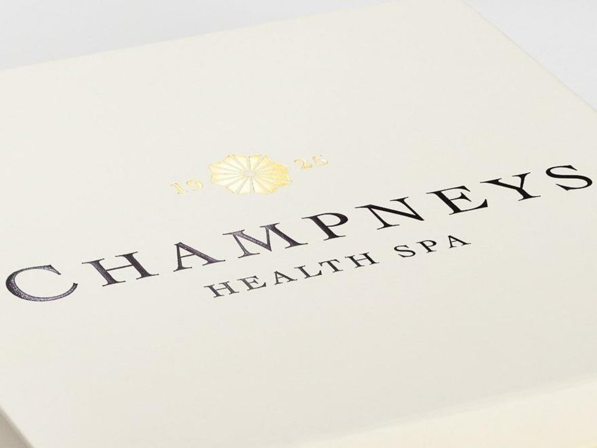 Ivory Folding Gift Box with 2 Colour Custom Printed Foil Design