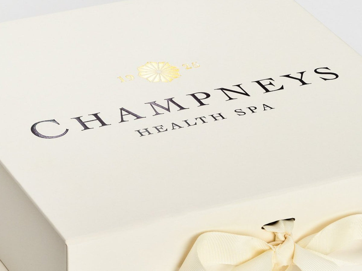 Ivory Folding Gift Box with Custom 2 Colour Gold Foil Design
