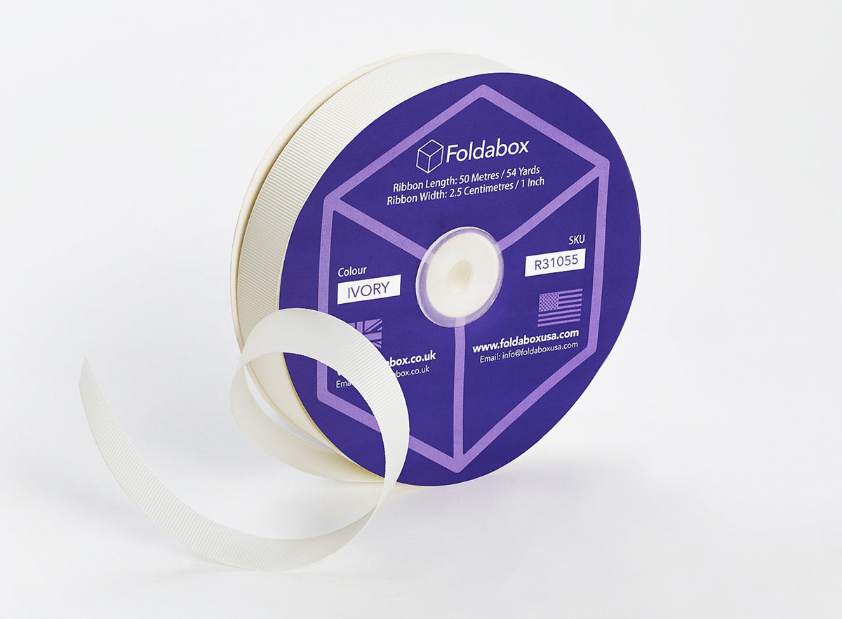 Ivory 50m x 2.5cm Grosgrain Ribbon Roll