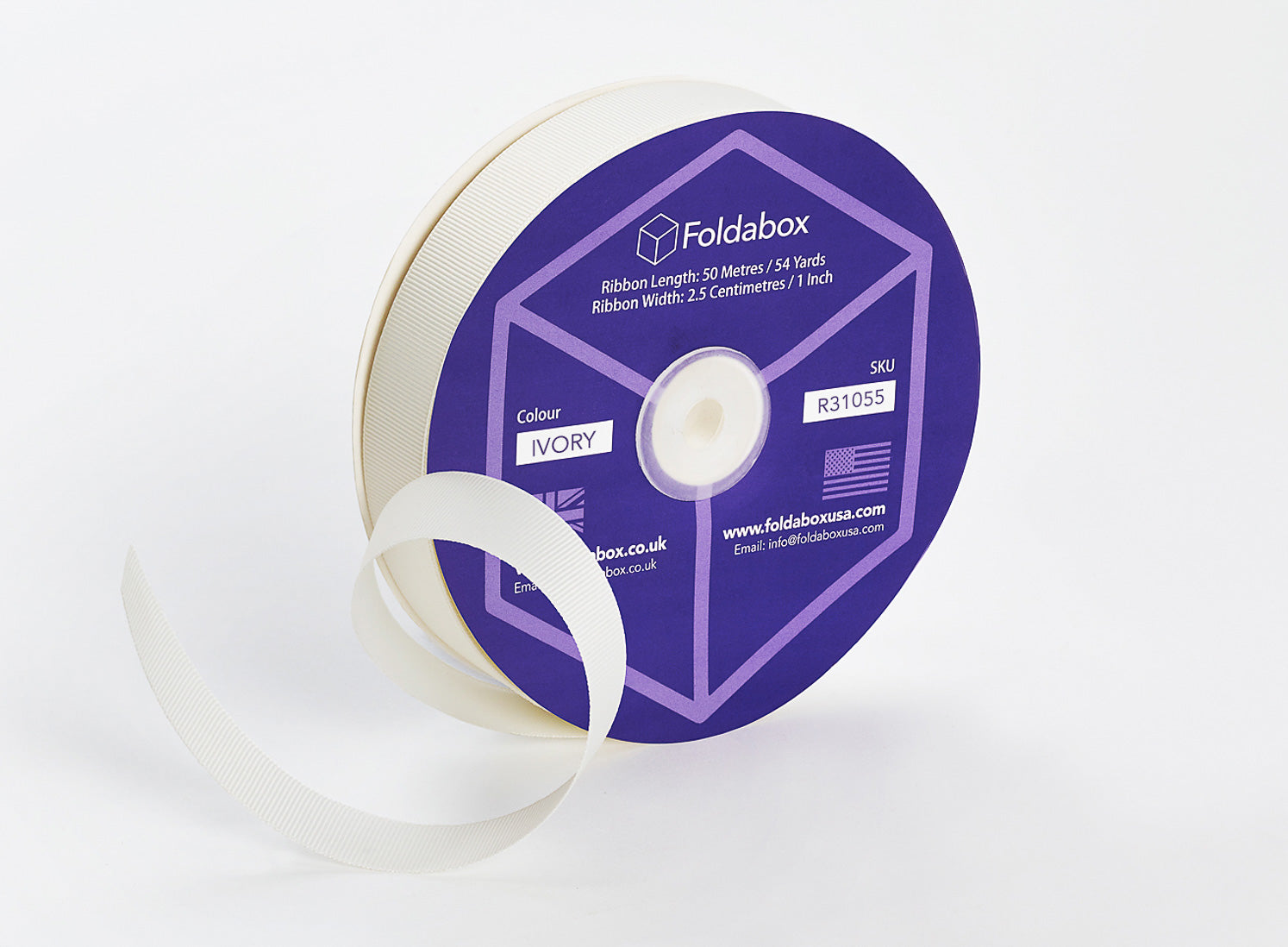 Ivory 50m x 2.5cm Grosgrain Ribbon Roll