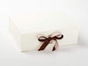 Example of Vanilla and Chocolate Brown Double Ribbon Bow Featured on Ivory A4 Deep Gift Box