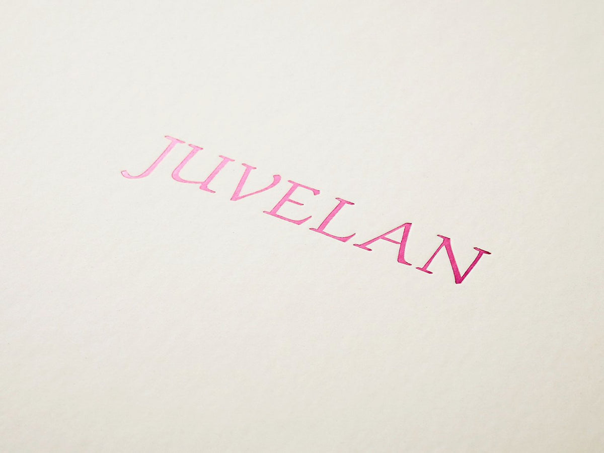 Custom Pink Foil Logo Printed onto Lid of Ivory Gift Box from Foldabox USA