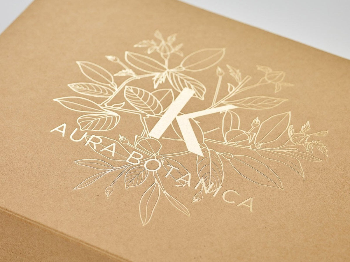 Natural Brown Kraft Folding Gift Boxes with Custom Gold Foil Print