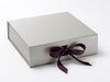 Large Silver Gray Pearl Gift Box with Plum Purple Ribbon