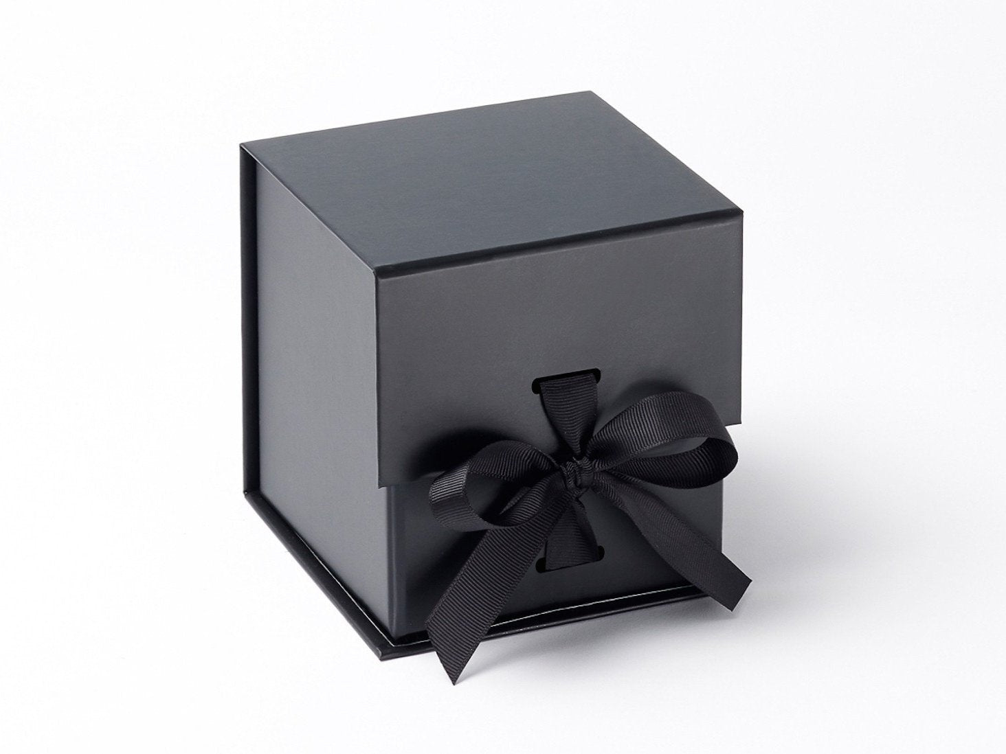 Large Black 5" Cube Gift Box with slots and changeable ribbon