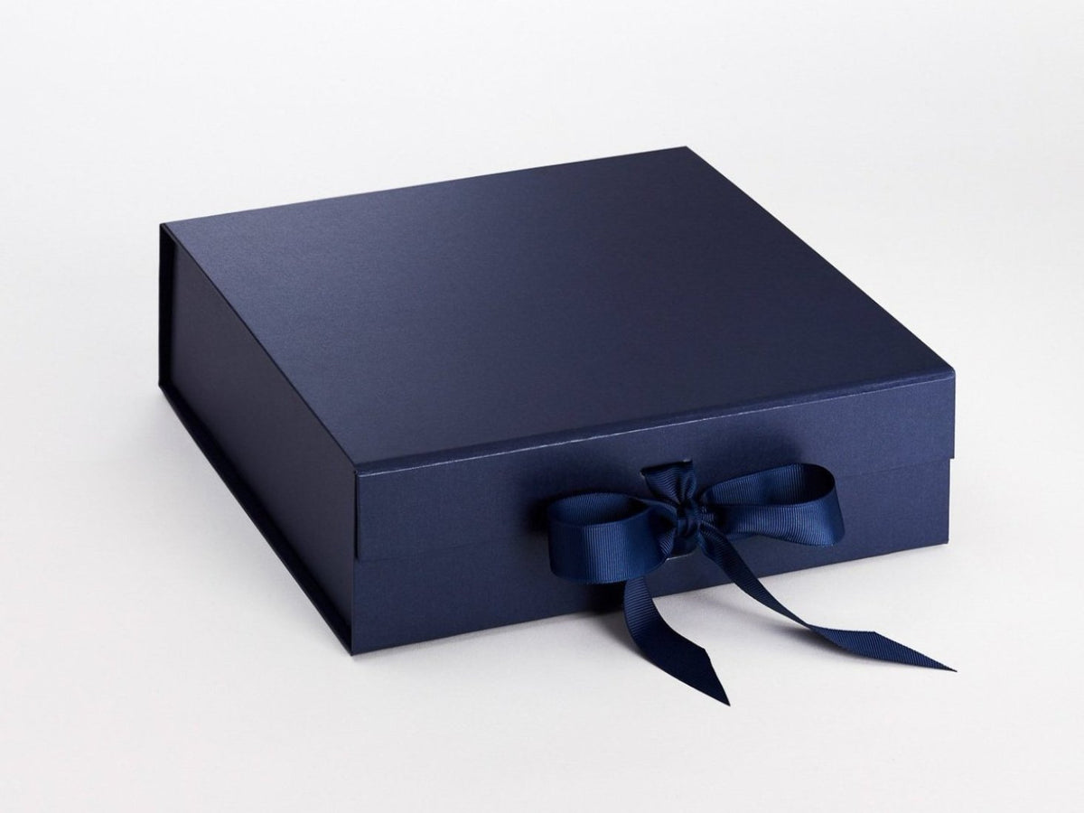 Navy Blue Large Folding Gift Box with Magentic Closures and Ribbon
