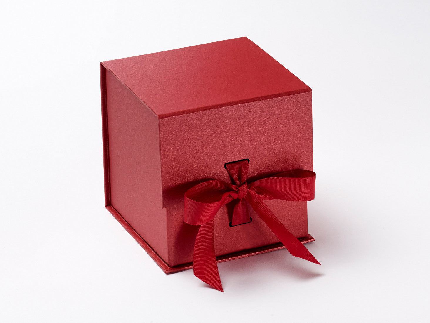 Large 5" Large Cube Gift Box in Red Pearl finish with Slots and Changeable Ribbon