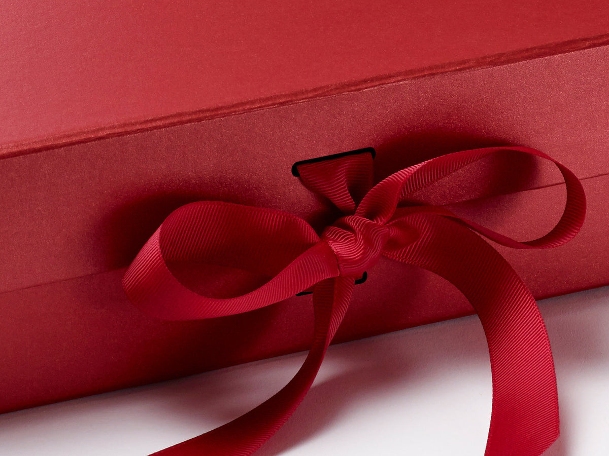 Large Pearl Red Gift Box with Slots and Ribbon from Foldabox UK