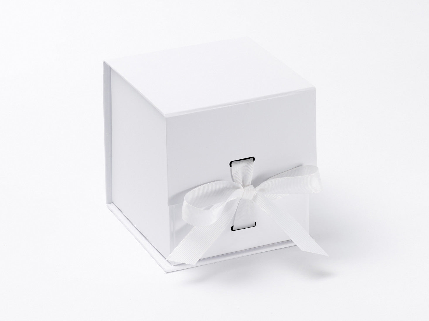 Large White Cube Gift Box with Changeable Ribbon from Foldabox USA