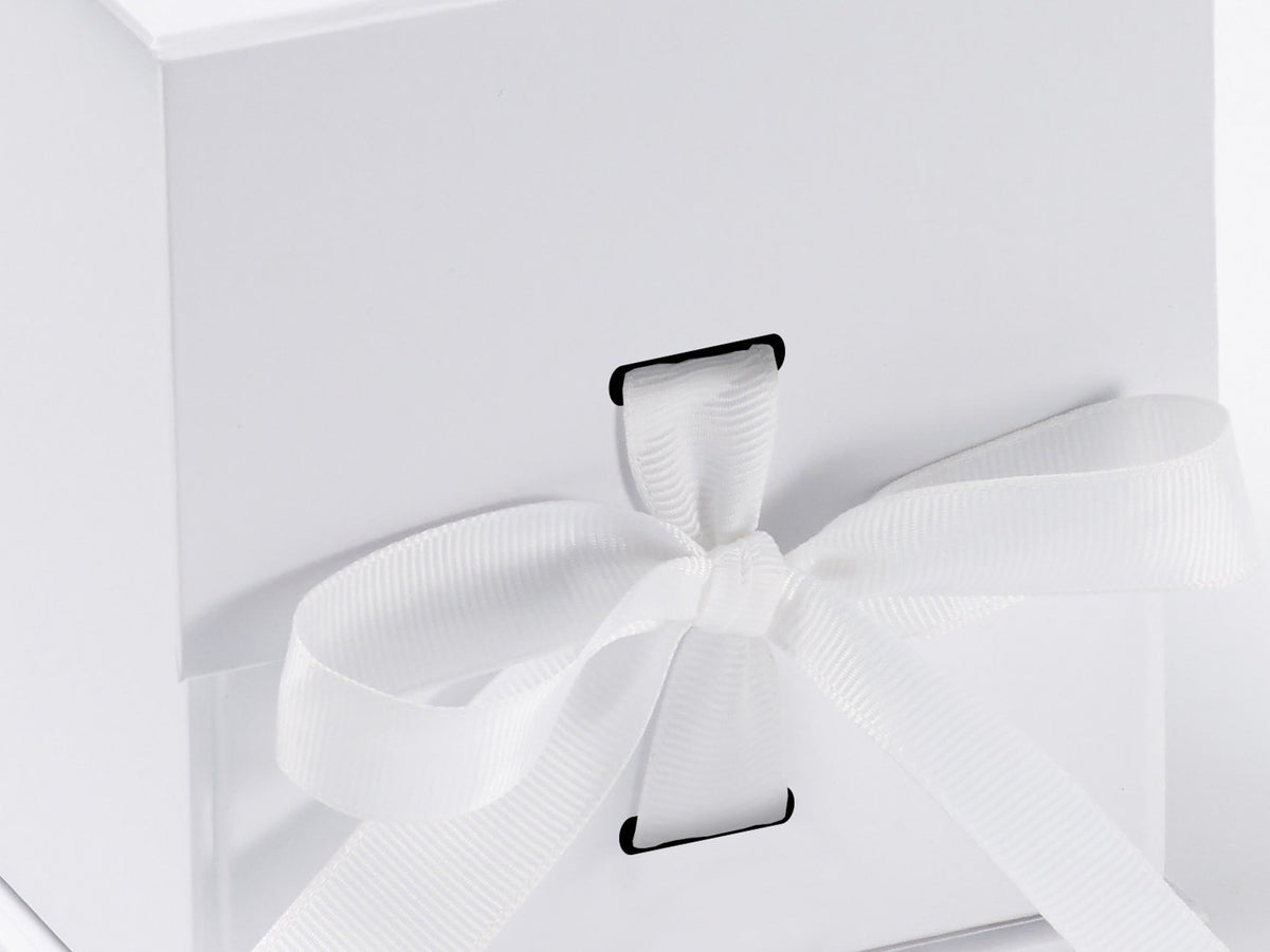 White Large Cube Folding Gift Box with changeable ribbon detail