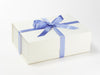 Example of Lavender Recycled Satin Ribbon Featured on Ivory Gift Box