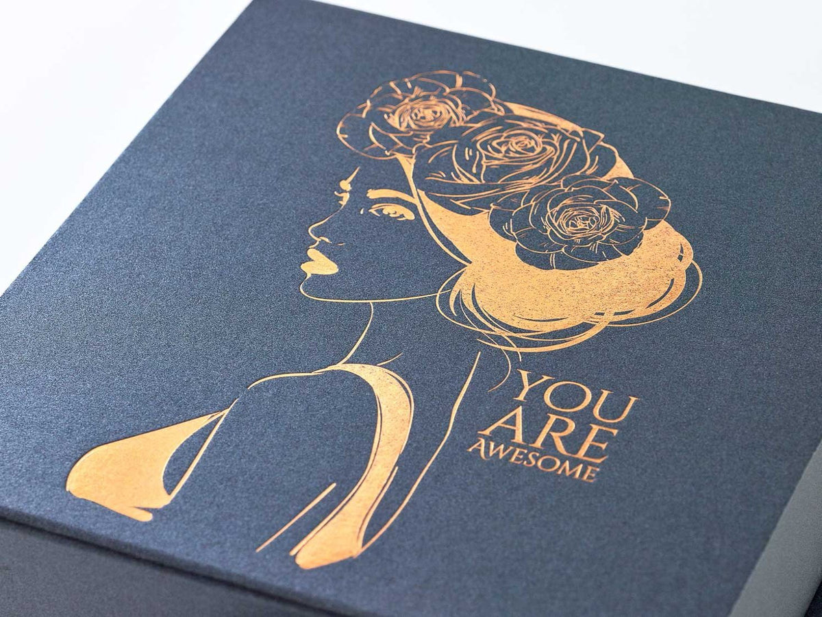 Pewter Folding Gift Box with Custom Gold Foil Logo