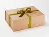 Example of Moss Green Recycled Satin Ribbon Featured on Natural Kraft A4 Deep Gift Box