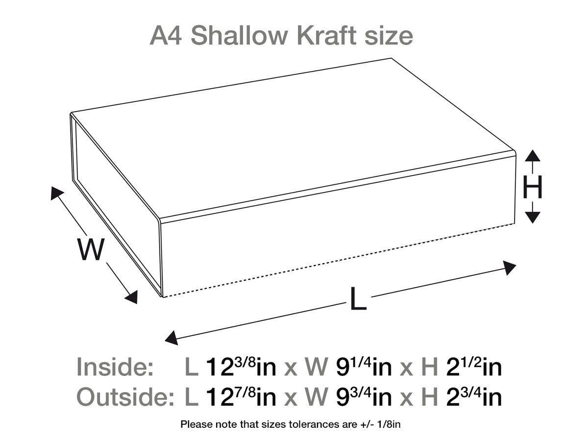 Natural Kraft A4 Shallow Gift Box Assembled Size in Inches