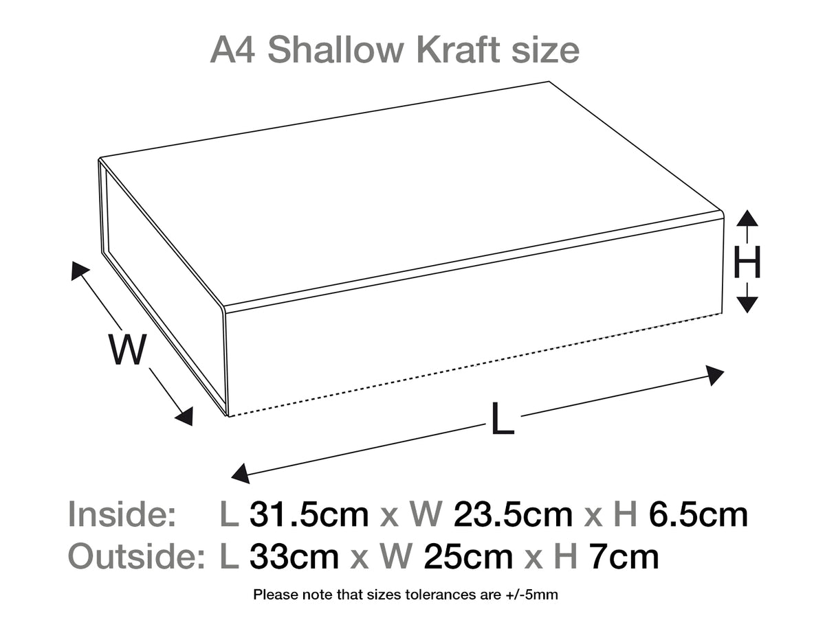 Natural Kraft A4 Shallow Gift  Box Assembled Size in Centimeters
