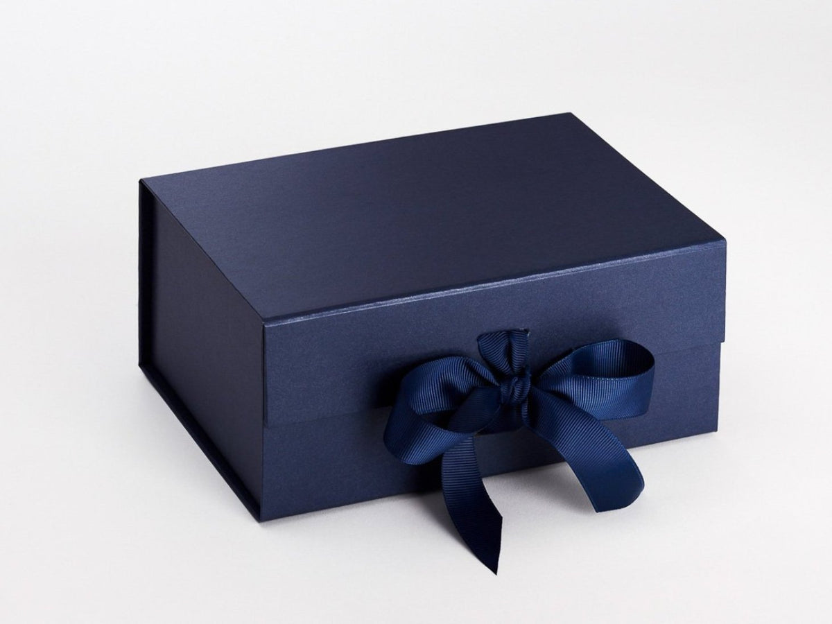 A5 Deep Navy Blue Folding Gift Box with Changeable Ribbon