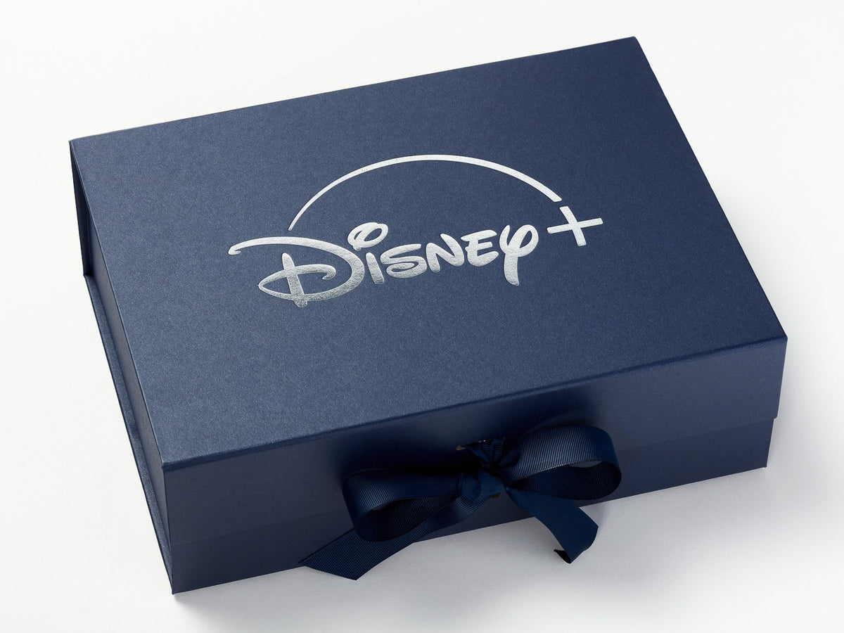Navy Blue Gift  Box with Custom Printed Silver Foil Disney Logo