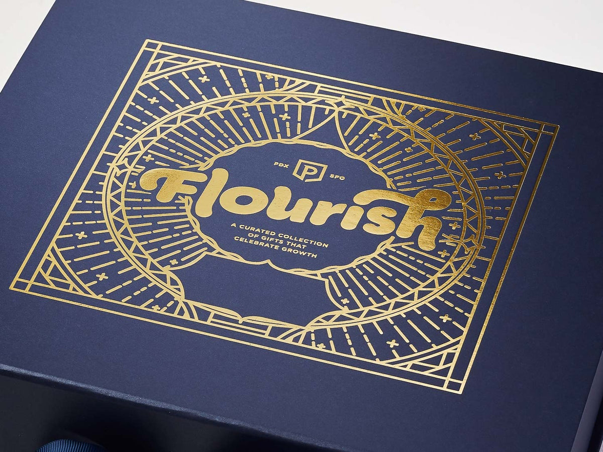 Navy Blue Gift Box with Gold Foil Custom Printed Logo