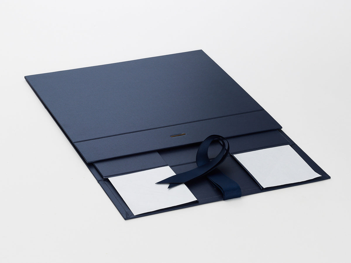 Navy Blue A4 Deep Gift Box supplied flat with ribbon
