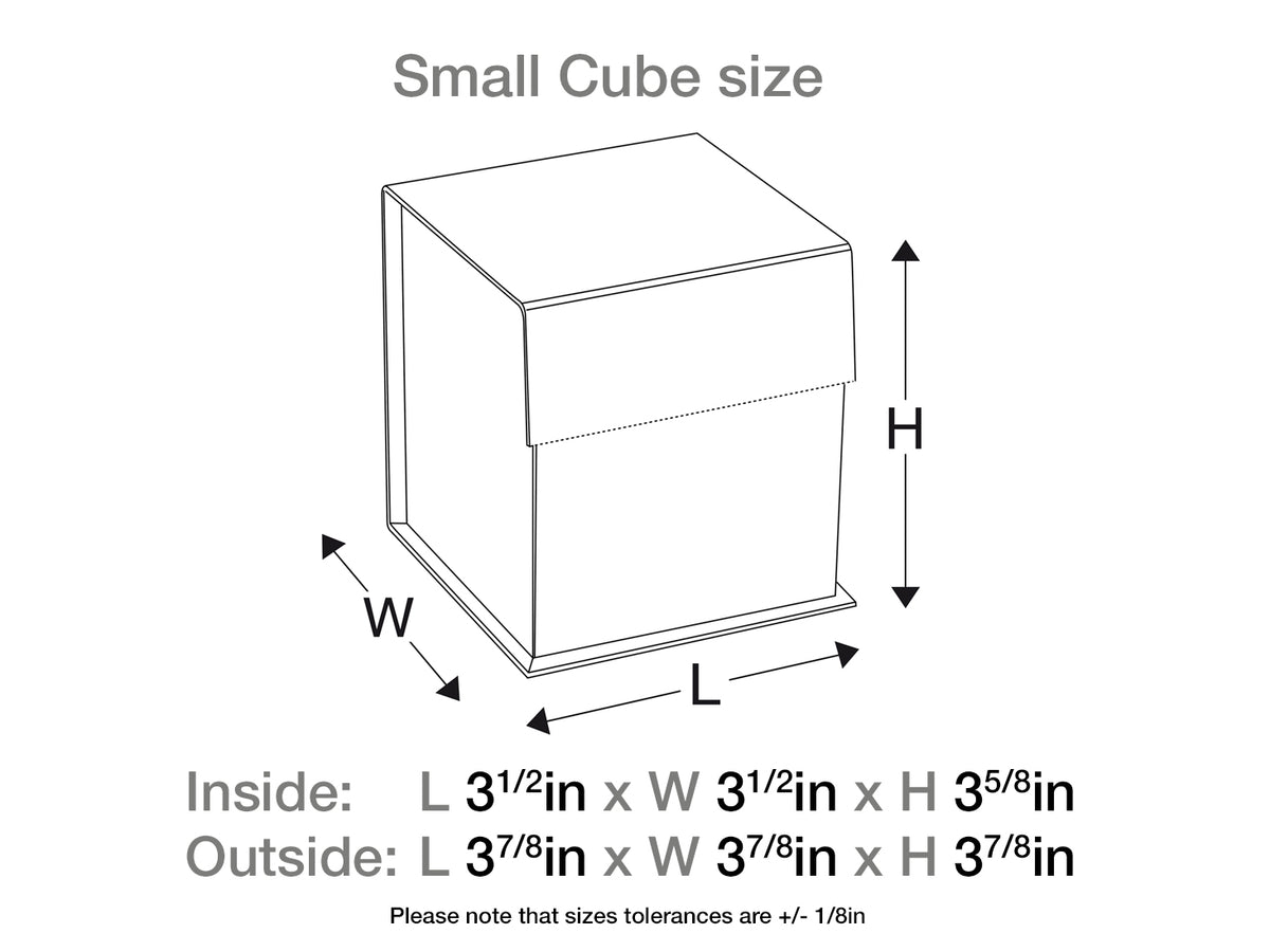 Navy Blue Small Cube Gift Box Assembled Size Line Drawing in Inches