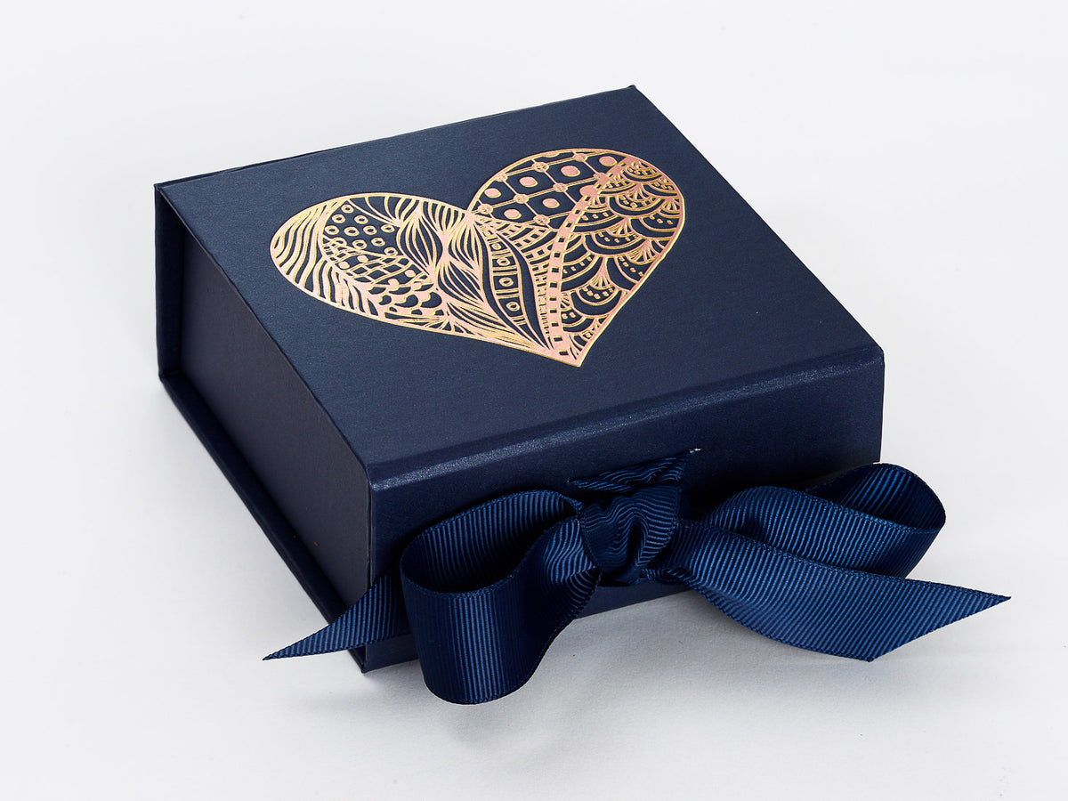 Navy Blue Gift Box with Gold Foil Custom Logo Print