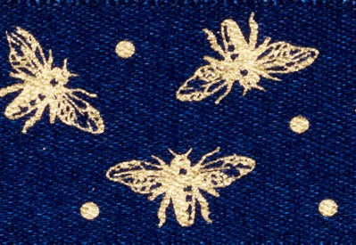 Sample Navy Blue Sparkle Bee Recycled Satin Ribbon 