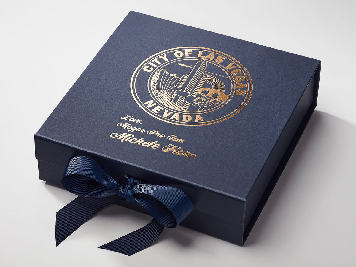 Navy Gift Box with Custom Gold Foil Logo
