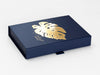 Navy Blue Folding Gift Box with Custom Gold Foil Logo