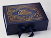 Navy Blue A4 Deep Gift Box Featuring Custom Copper Foil Printed Design