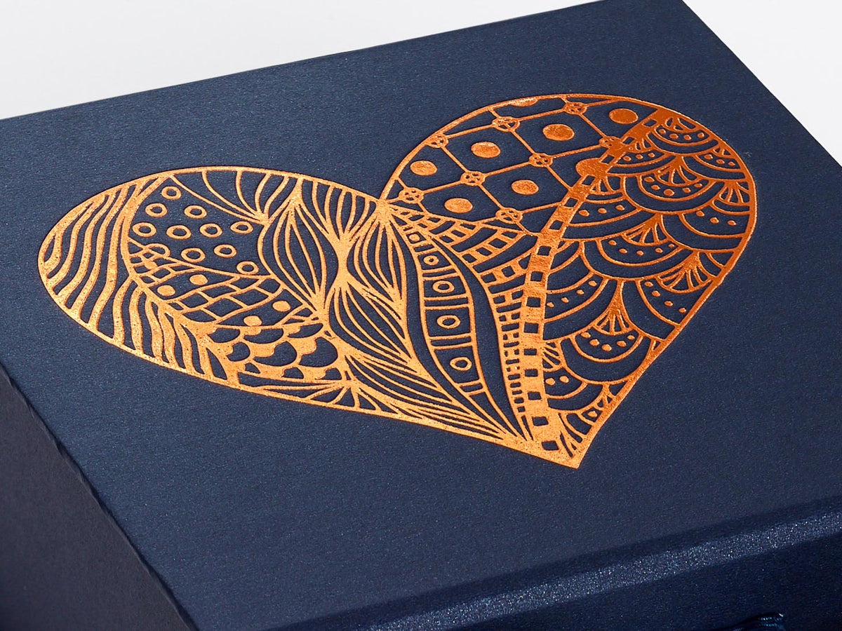 Navy Blue Gift Box with Copper Foil Custom Printed Design