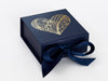 Navy Blue Small Gift Box with Custom Printed Gold Foil Design to Lid
