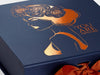 Navy Blue Folding Gift Box with Copper Foil Design and Ribbon